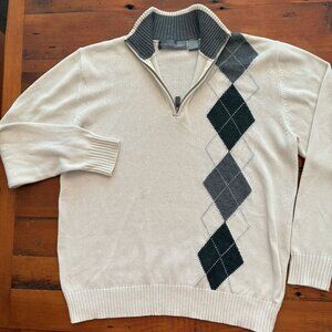 MENS OSCAR DE LA RENTA QUARTER ZIP ARGYLE SWEATER; SIZE LARGE